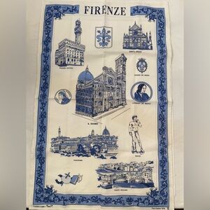 Firenze Tea Kitchen Towel Extra Large Souvenir Italy White and Blue Brand New!